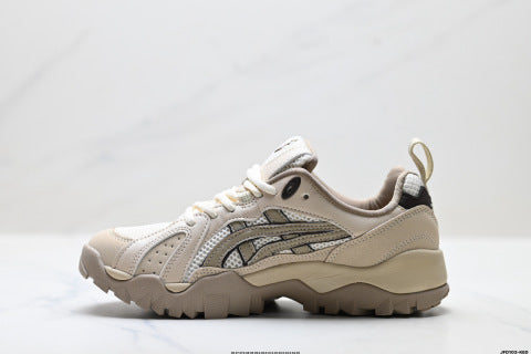 Asics Gel-Truck athletic shoes, designed for hiking, trekking, shock absorption, slip resistance, durability, balance, and lightweight performance.